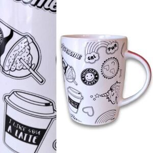 Y2K Simply Girls White Black Pink "GRL PWR" Printed Ceramic Coffee Mug